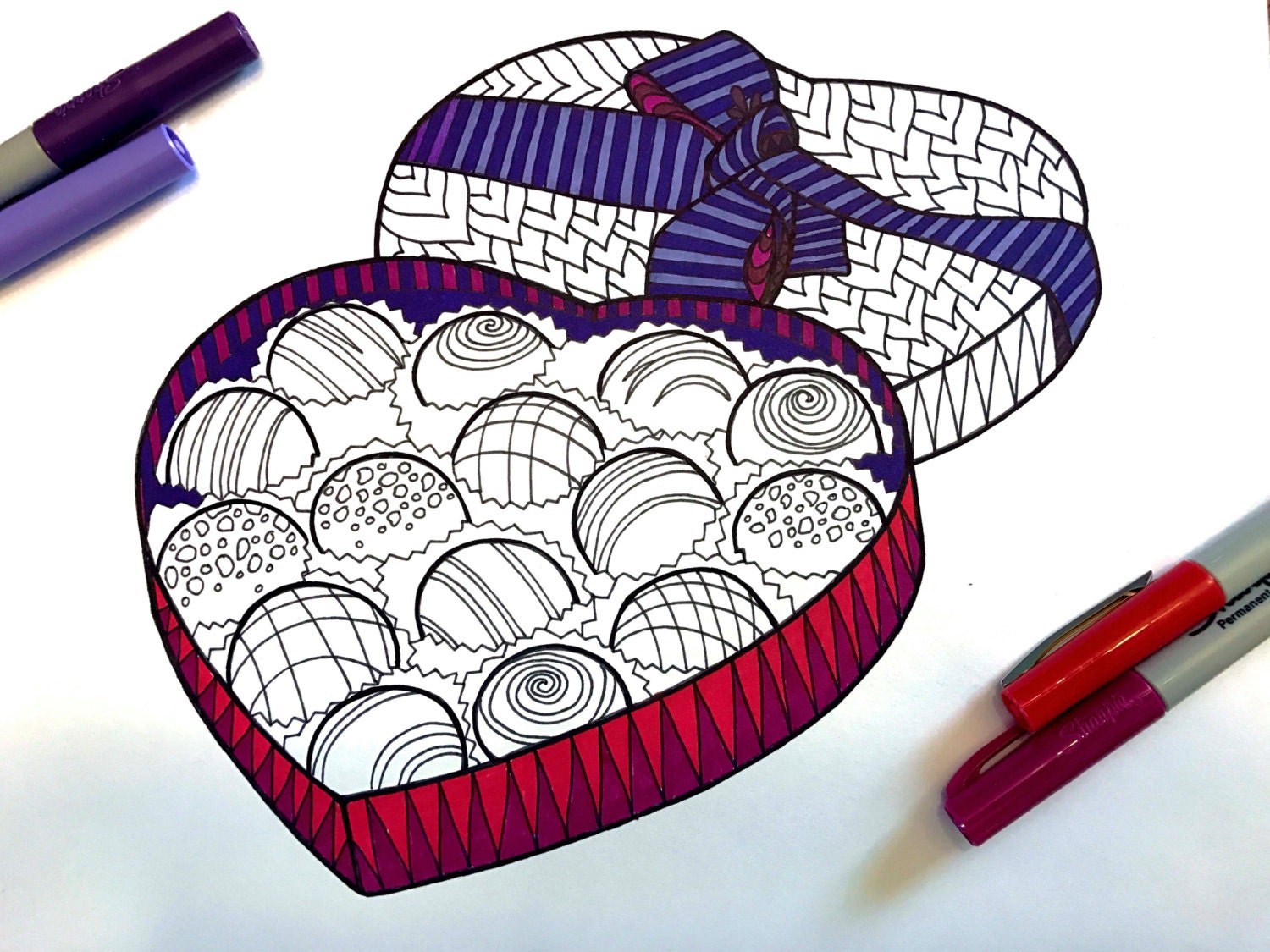 Download Valentine Chocolate Box PDF Zentangle Coloring Page