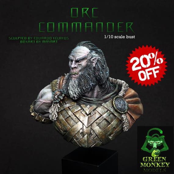 ORK COMMANDER 1/10 scale resin bust. Orc bust orc statue
