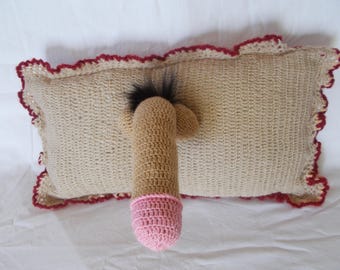 Cute Penis or Vagina Crochet Pillow Knitted Handmade Sex Adult Funny Toy Role Play Erotic Gift Pink Cozy Nacked Man Bachelor Groomsmen
