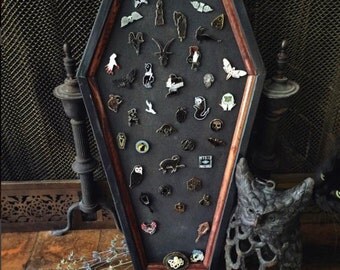 Coffin Pin Board, Lapel Pin Display, Lapel Pin, Enamel Pin, Coffin Cork Board, Coffin Tac Board, Gothic, Decor, Horror,