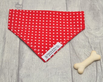 Dog bandana. Red and white polka dot dog neckerchief, girl or boy dogs & puppy. Dog neck scarf for girl or boy dogs, red dog neckwear