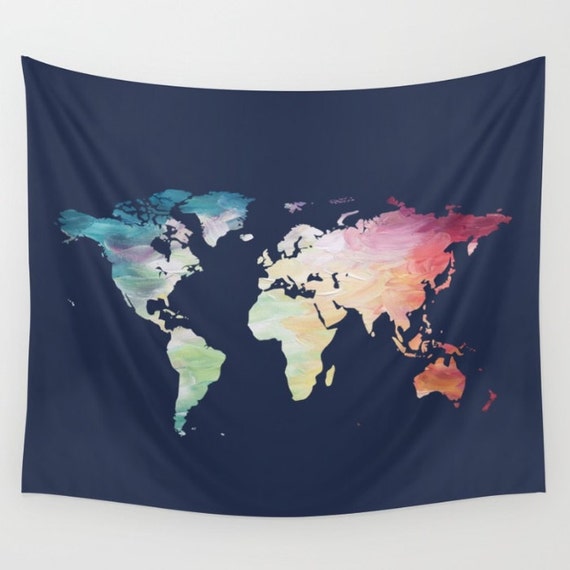 Map Tapestry Navy Tapestry World Map Wall Hanging Globe