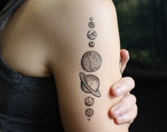 Planets Temporary Tattoo, Outer Space, Night Sky, Solar System Tattoo, Nature Tattoo