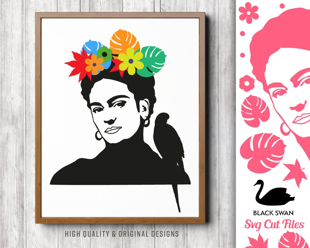 Download SVG | Frida Kahlo with flowers silhouette eps, svg, dxf ...