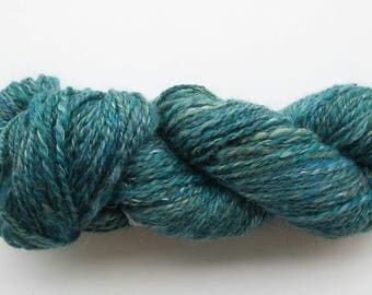 Blue merino wool yarn, mulberry silk yarn, handmade yarn, knitting yarn, weaving yarn, crochet yarn, art yarn, handspun yarn, hand dyed yarn