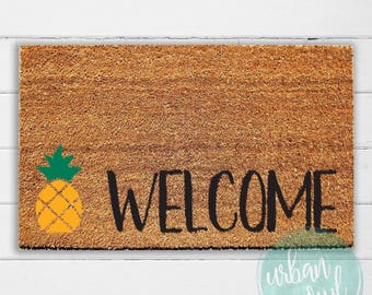 Pineapple Welcome Doormat | Welcome Mat | Door Mat | Outdoor Rug | Coir Mat | Home Decor | Beach House Decor | 18x30" | Urban Owl