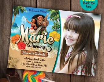 Moana Invitation and free thank you card, Printable Invites, Moana Birthday invite, any age, Vaiana Invitations, Moana Party, DIY