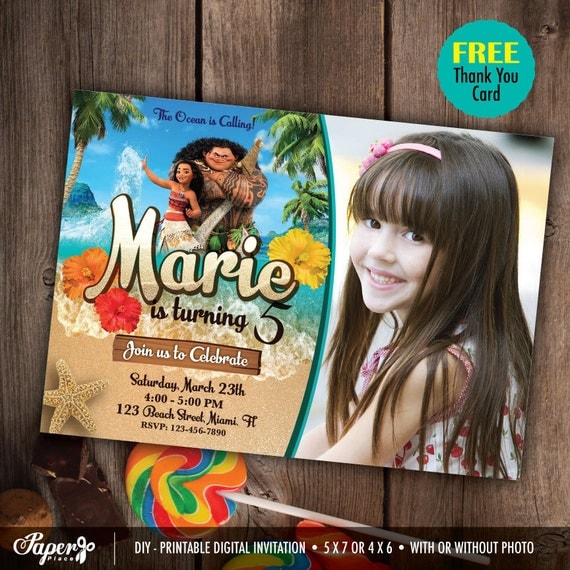 Moana Custom Photo Birthday Invitations