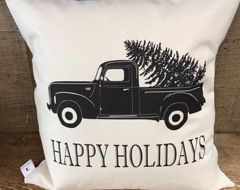 Black Truck Happy Holidays pillow cover