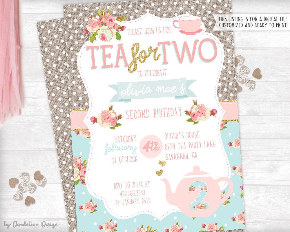 Tea for Two Second Birthday Invitation plus Thank You Card