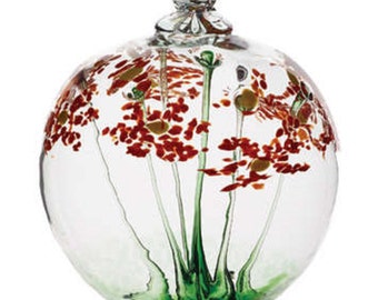 Blossom Ball- HAPPY BIRTHDAY- Kitras- Hand Blown Art Glass- 6 inches- (blos-06-hb)