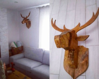 Handmade Solid Reclaimed Wood Deer Head Wall Mount