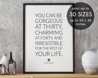 Coco chanel party, You can be gorgeous, decoration, quote poster, bedroom decor, paris print, coco, black, poster,Chanel,print,decoration,24