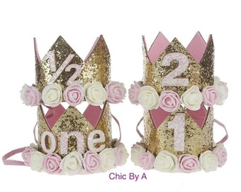1st birthday crown,Gold birthday hat,Baby Girl First Birthday Outfit,1st Birthday Girl Cake Smash,Birthday Photo Shot,READY TO SHIP