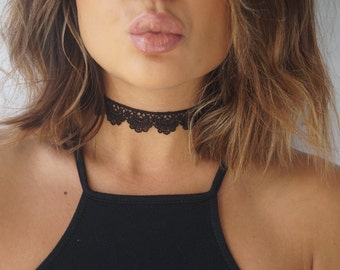 Patterned Lace Choker/ Black Lace Choker Necklace/ Black Choker/ Boho Choker/ Thin Black Choker/ Velvet Choker/ Bohemian Black Choker