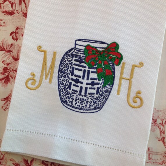 Christmas Ginger Jar Monogram Guest Towel