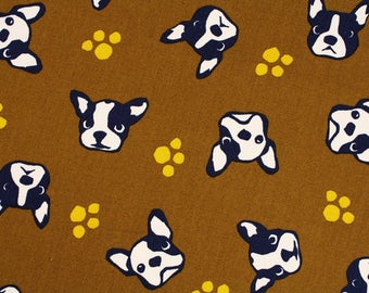 Boston Terrier Face Oxford Fabric made in Japan, Dog Fabric / Half Yard 45cm by 108cm or 18" by 43"
