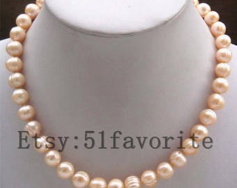 Pearl necklace- Genuine cultured huge 10-11mm white fresh water pearl party wedding necklace