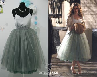 Carrie Bradshaw Ombré Tulle Skirt Leaf Green 7 Layers Super Puff, 100% exclusive handmade cut layers, Tulle Skirt Woman, Tulle Skirt Bridal