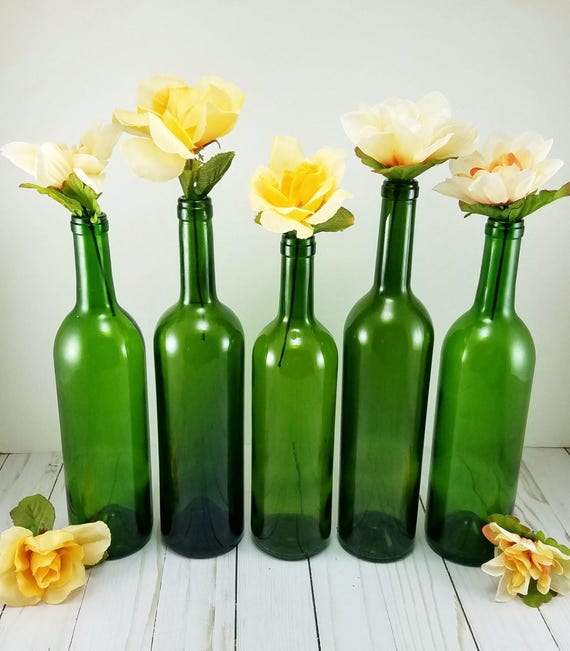 Green Wine Bottle Vases Set of 6 Empty Wine Bottle Vases