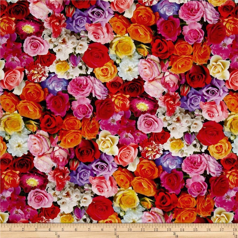 Elizabeth's Studio Digital Garden Multi Roses 100% cotton