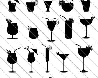 Cocktail Glasses Silhouettes SVG, Cocktail Glasses Clipart,Cocktail svg Cut File,DXF,PNG Use with Silhoutte Studio & Cricut Instant Download