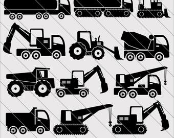 Construction Silhouettes SVG, Truck clipart, Construction svg Cut File,DXF,PNG Use with Silhoutte Studio & Cricut Instant Download