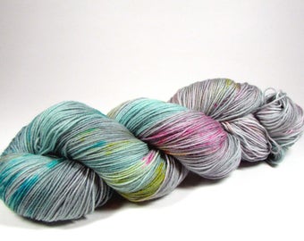 Gray Rainbow, Speckled Hand Dyed Sock Yarn, Superwash Merino Wool & Nylon, Fingering Weight, Variegated, Rainbow Storm, DYED TO ORDER