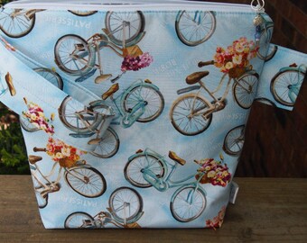 Paris Bicycle Zippered Pouch Knitting Project Bag with pockets