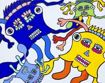 Outsider art, free figuration, art brut. "Incantation" original painting Neko92vl