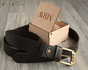 Custom Leather Belt, Gift for Dad, Personalized Gift for Men, Men's Belt, Custom Name Initials, Personalized Belt, Engraved Belt, Gift Box