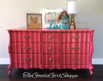 Sold ~ French Provincial Coral 9 Drawer Dresser