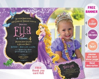 princess Rapunzel invitation Tangled invitation - Tangled birthday party - girl invitation - Long hair princess - princess invitation