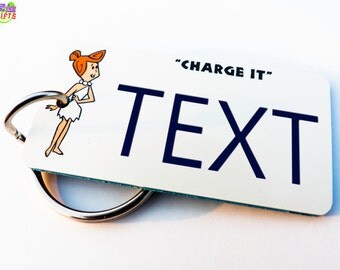 Personalized Wilma Flintstone "Charge It" Keychain Tag - Machine Engraved - Vintage Cartoon - Bachelorette - Party Giveaway - Backpack Tag