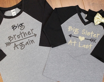 Big Sister Shirt, Big Brother Again, Big Sister At Last, Big Sister Shirts, Big sister shirt, Big Sister Big brother shirt set. Big Brother,