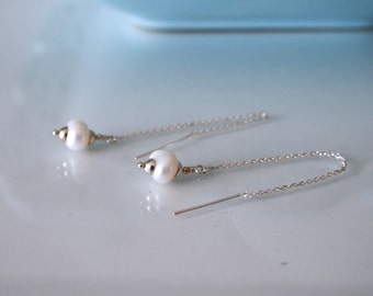 Threader earrings with freshwater pearls