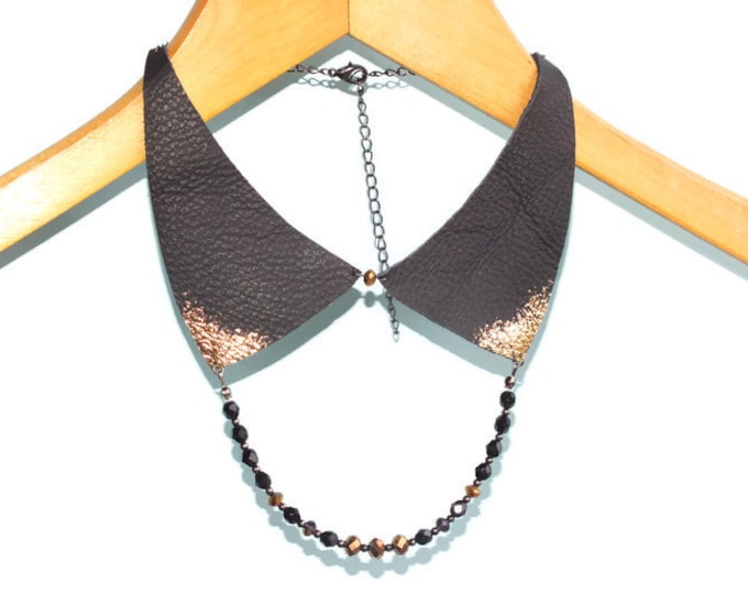 Bib necklace, gift for her, Leather Collar Necklace Choker, beaded jewelry, sexy jewelry,beaded collar