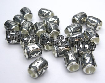 BEARD BEADS with Runes _Viking Runes_Futhark Rune_Beard and Hair beads_Old Norse_Heathen Symbols_Handcrafted Sterling Silver