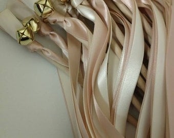 25 Ribbon Wands - Blush and Ivory w/ Gold Bell- Wedding-Celebration - After The Kiss - Customize- Parties- Fast Shipping