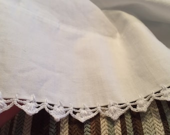 Vintage Pillowcases White Cotton Crochet Trim