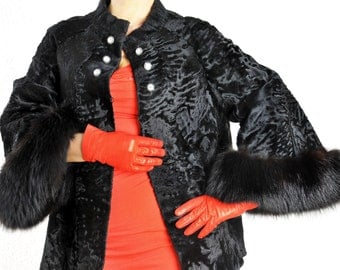 Designer Persian lamb fur jacket with Fox Fur Broadtail fur jacket with Fox PELLICCIA Astrakhan Volpe, Veste de fourrure thoai, chaqueta de la piel