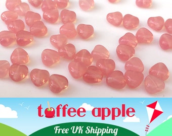 20 x 6mm Czech Pressed Glass Translucent Pale Pink Heart Beads