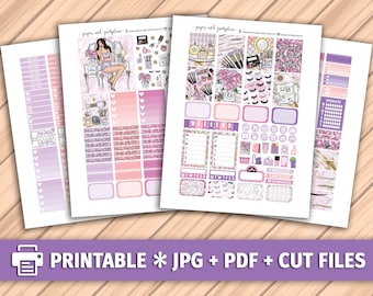 JUST WING IT Printable Planner Stickers/for use with Erin Condren/Weekly Kit/Cutfiles/Glitter Headers Beauty Makeup Fashion Blog Purple