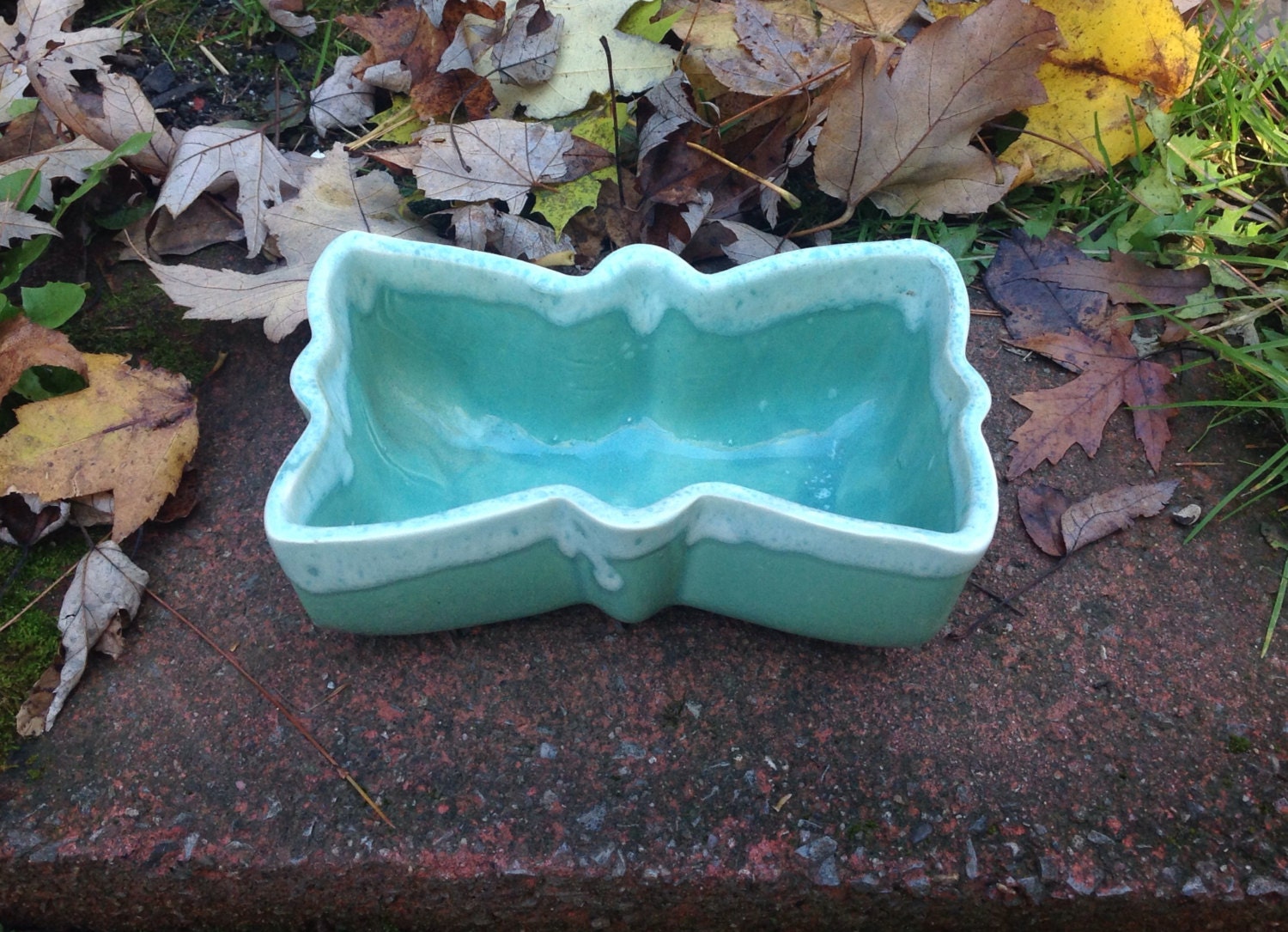 Vintage blue drip ceramic glazed Upco Planter / vintage