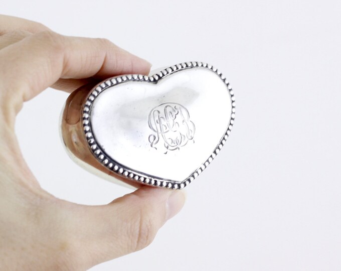 Heart shaped box, sterling silver double wedding ring box, hallmarked UK 1895, ring bearer monogrammed ring box, engagement ring box A.G.B