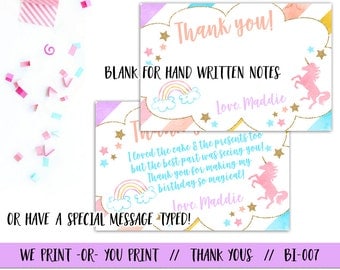 Unicorn Thank You Card, Unicorn Birthday Thank You, Unicorn Party Thank You, Magical Thank You, Magical Birthday, Rainbow Thank You
