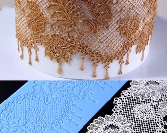 Flowers Grid Tassel Flowers Lace Collections Decoration Fondant Cake Mold for Kitchen Baking Silicone Sugar and Cake Tool