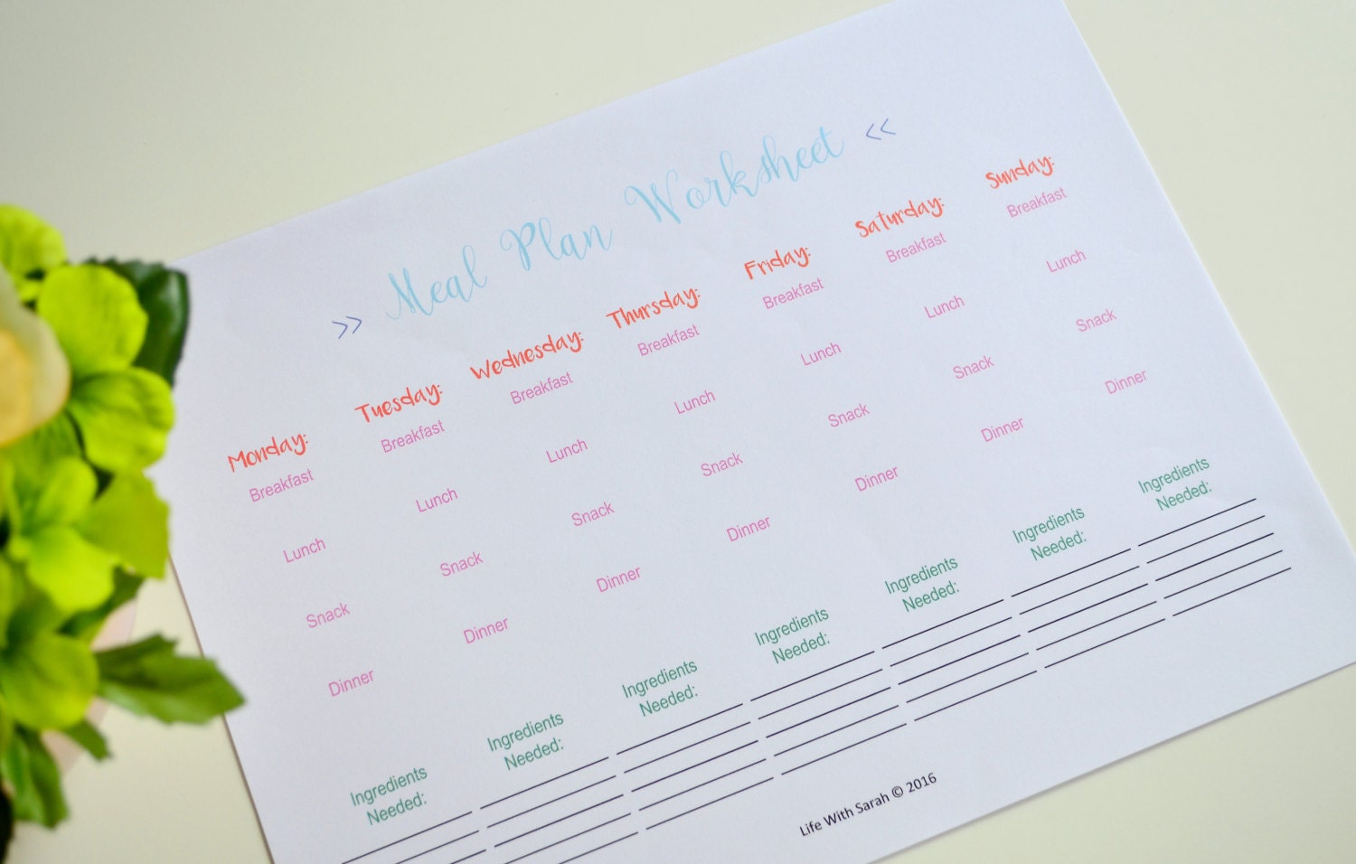 Meal Plan Worksheet Printable Weekly Meal Planning Instant