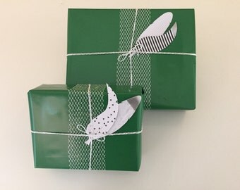 Gift Wrapping Set / 2 Full Paper Sets / Green Wrapping Paper / Silver Ribbon / Twine
