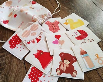 Fabric memory card game with drawstring bag, matching game, baby girl, memory puzzle, travel activity, toy for a girls